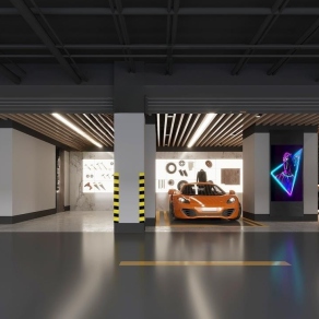 现代室内停车场3D模型下载